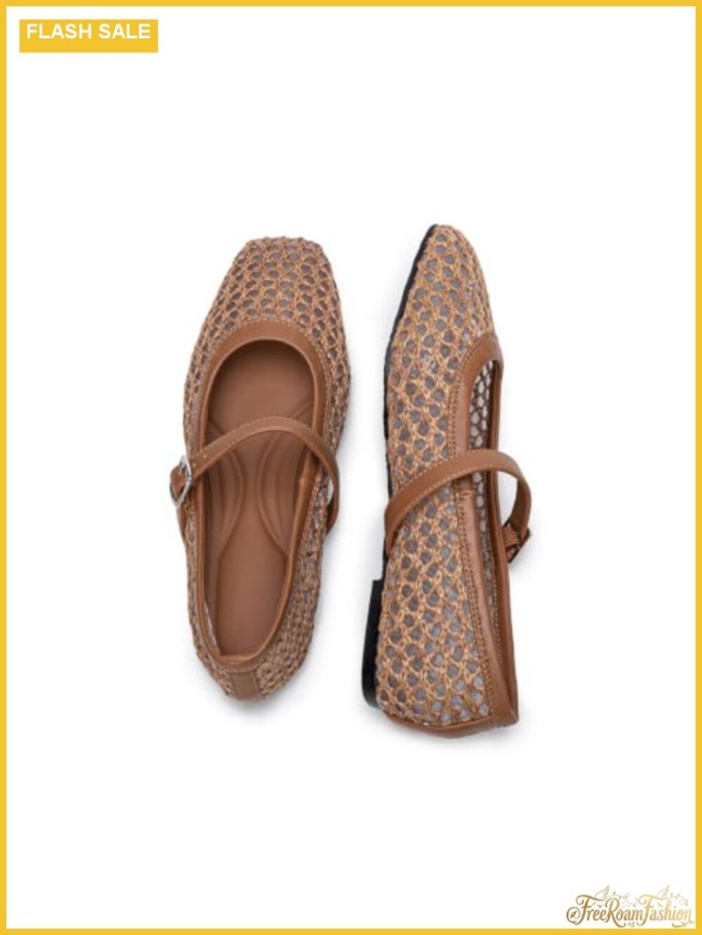 Women Woven Mary Jane Flats Square Toe Mesh Ballet